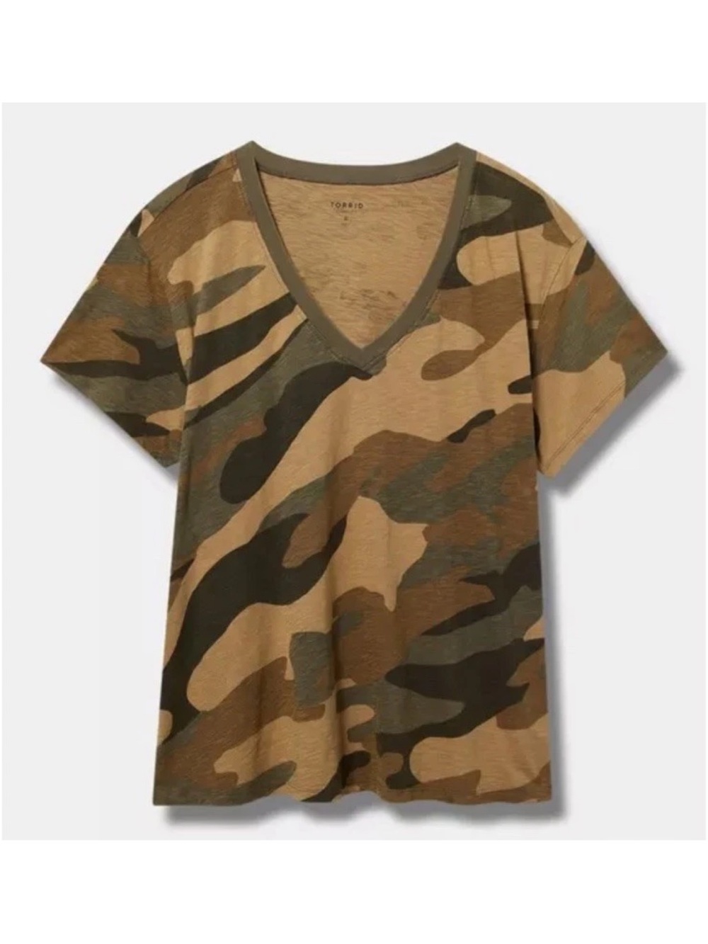 Torrid Heritage Slub V Neck Relaxed T Shirt Camo Cadet Plus Size 4X